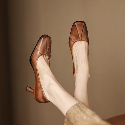 Brown Real Leather High Heels