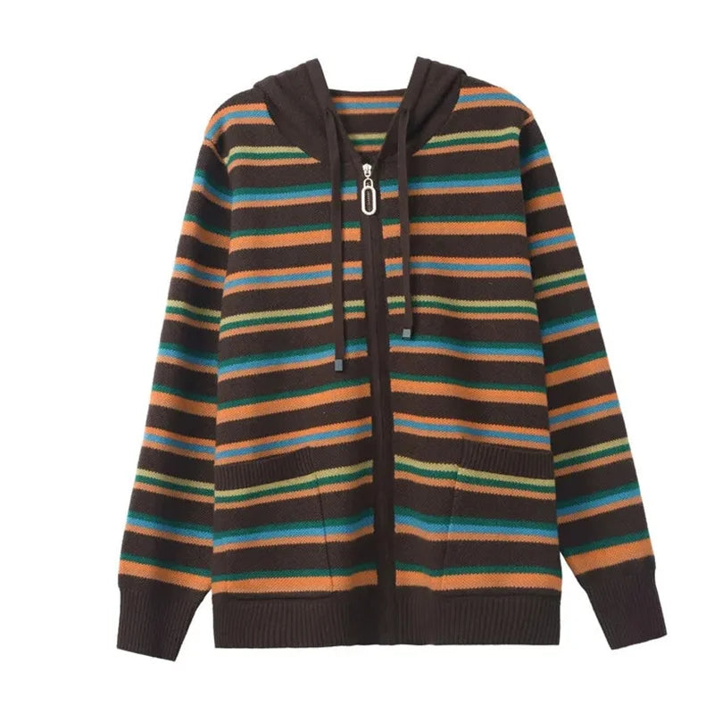 Cambrio Women's Striped Hooded Cardigan