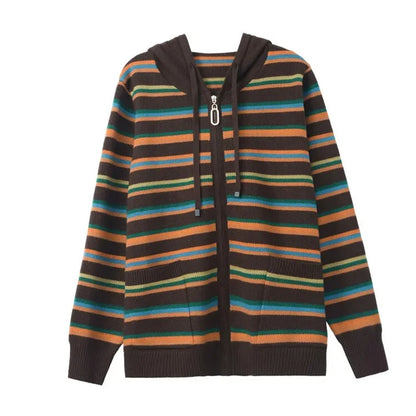 Cambrio Women's Striped Hooded Cardigan