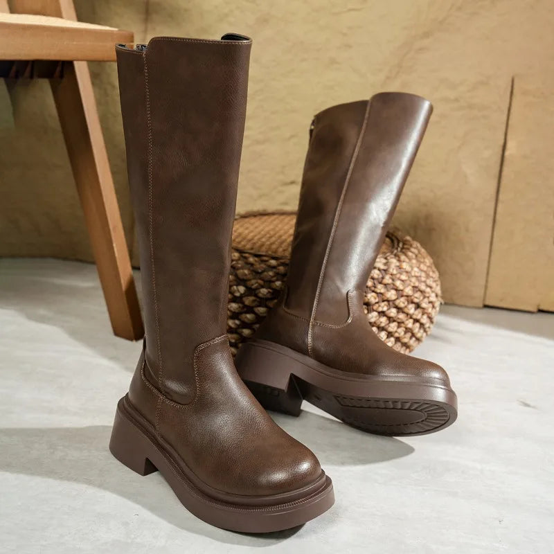Elegant High Heel Leather Boots for Women