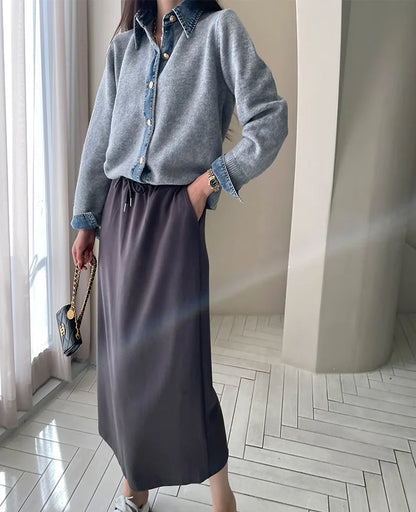 Women's Denim Contrast Cardigan