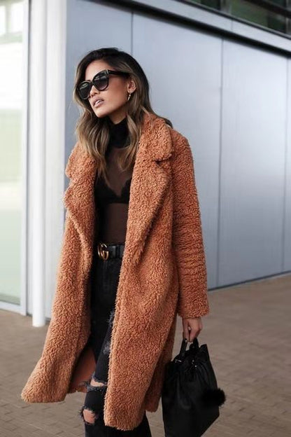 Women's Long Teddy Coat Oversized Warm Beige