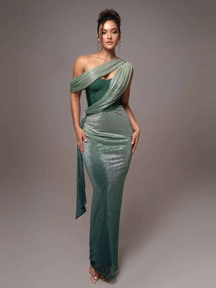Sleek One Shoulder Sequin Party Dress