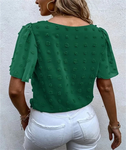 Women's Textured Blouse Flutter Sleeve