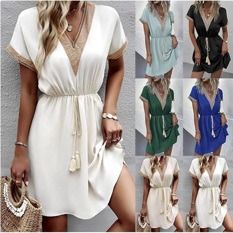 Women's V Neck Flowy Maxi Dress Casual