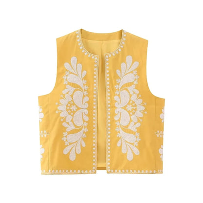 Women's Embroidered Vest Floral Sleeveless Cotton Summer