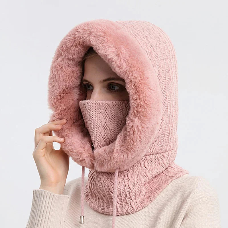 Women's Textured Hooded Scarf Fur Trim Beige - VibreMode