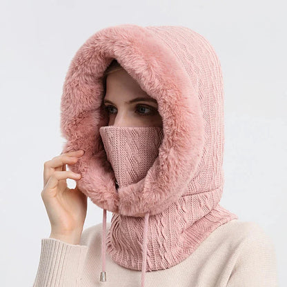 Women's Textured Hooded Scarf Fur Trim Beige - VibreMode