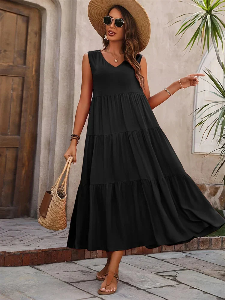 Women's Maxi Dress Layered Skirt - VibreMode