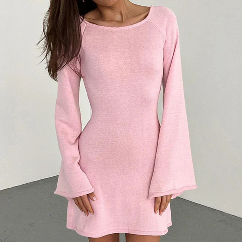 Chic Ladies Casual Sundress with Long Sleeves - VibreMode