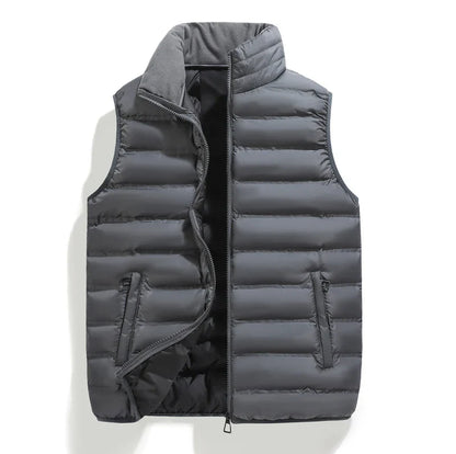 Men's Down Vest Sleeveless Zipper Padded Windproof Black