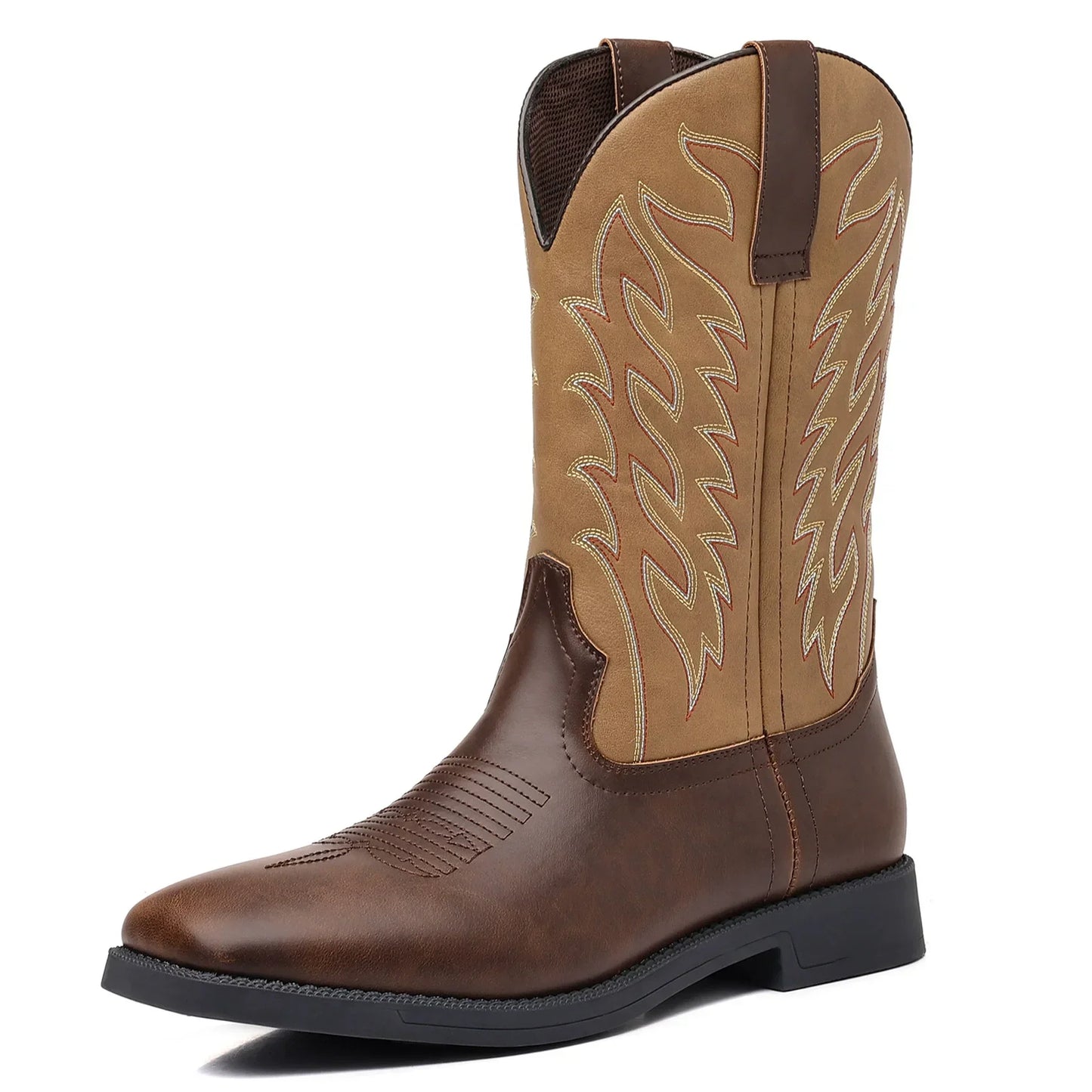 Rugged Men's Brown Leather Cowboy Boots