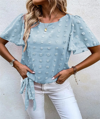 Women's Textured Blouse Flutter Sleeve