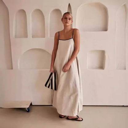 Casual Black and White Cotton Maxi Dress - VibreMode