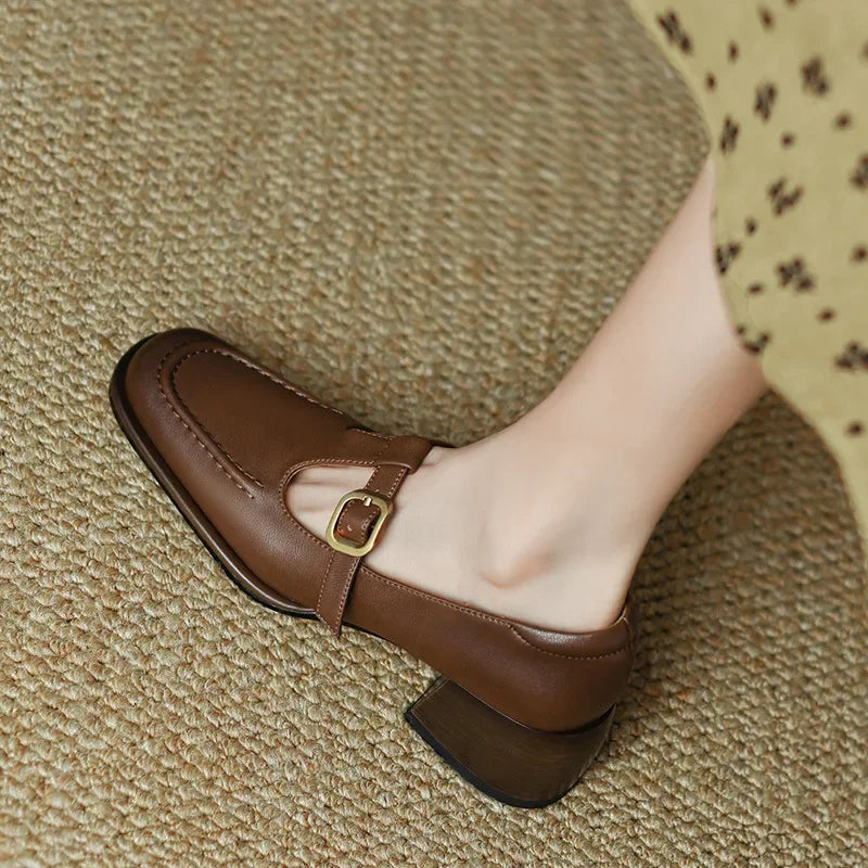Women's T-Strap Mary Jane Shoes Low Block Heel