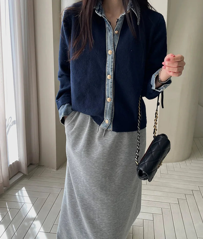 Women's Denim Contrast Cardigan