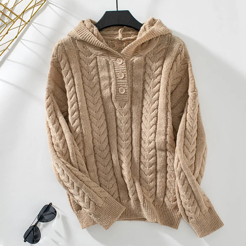 Women's Knit Button Hoodie