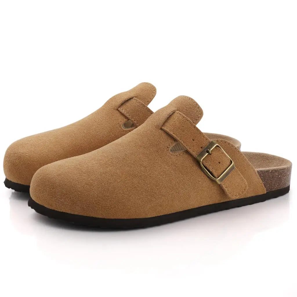 Comfortable Suede Mule Shoes with Contoured Cork Footbed