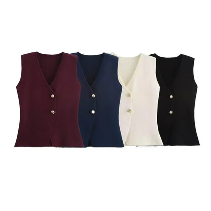 Women's Knitted Vest Sleeveless Button Front