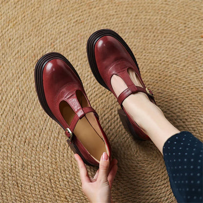 Women's Block Heel Mary Jane Shoes Round Toe Strap - VibreMode