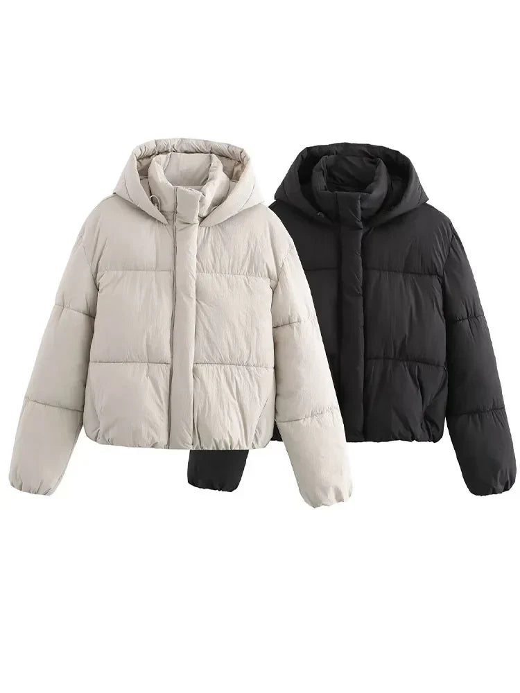 Women's Quilted Puffer Jacket Hooded Warm Winter Coat - VibreMode