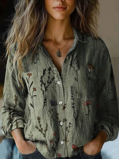 Women's Classic Floral Long Sleeve Button Down Shirt