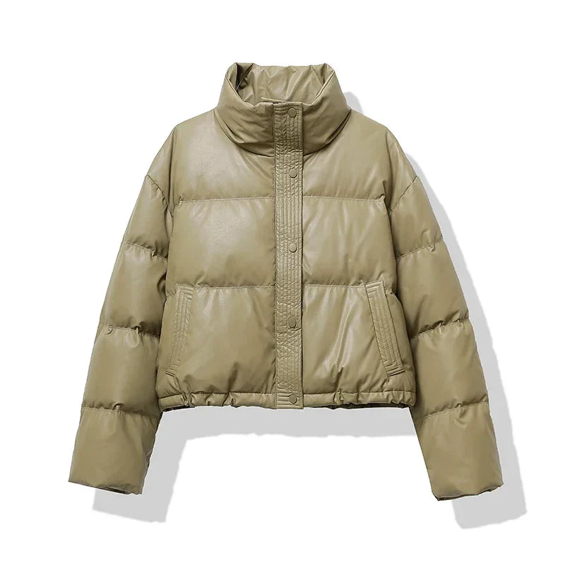 Women's Quilted Puffer Jacket Mock Neck Waterproof Black