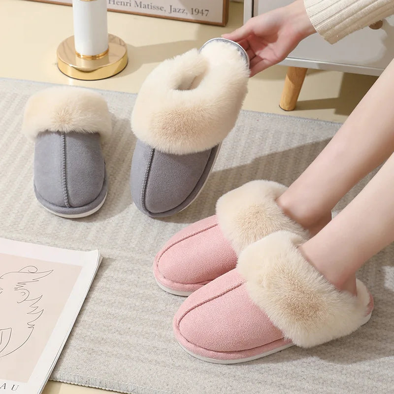Women's Plush Indoor Slippers Soft Lining Warm Beige - VibreMode