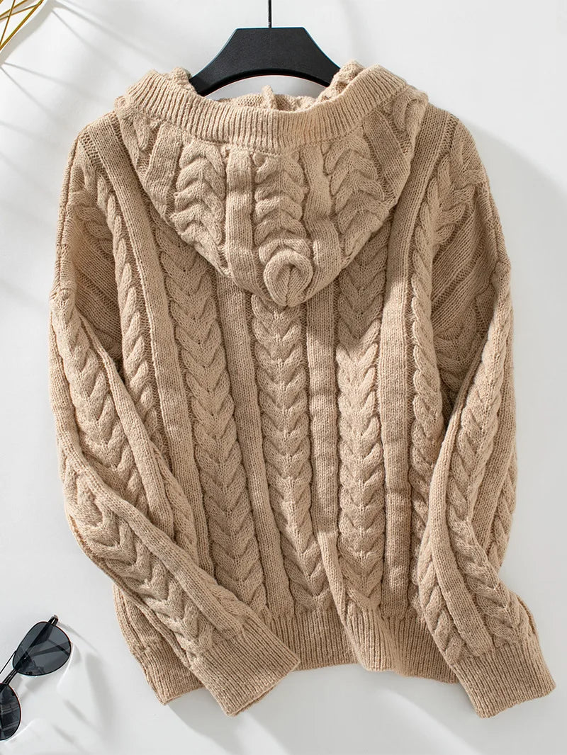 Women's Knit Button Hoodie