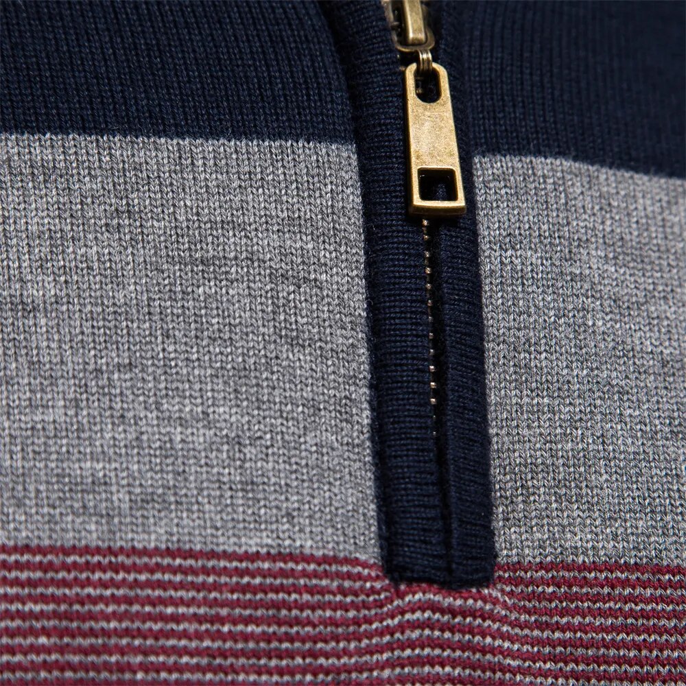 Men's Slim Fit Striped Quarter-Zip Sweater