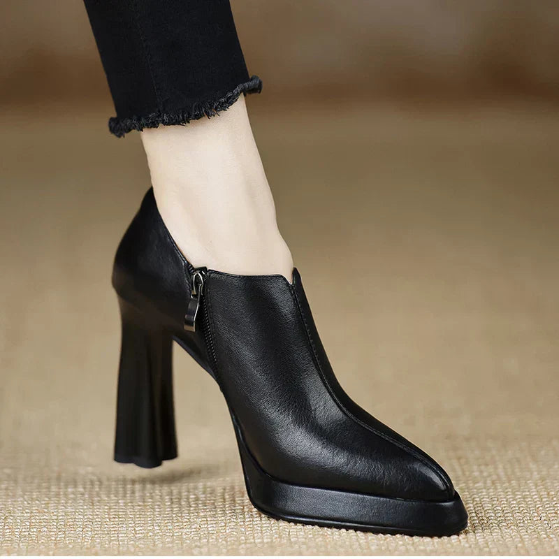 Women's High Heel Pumps Platform Block Heel Side Zipper