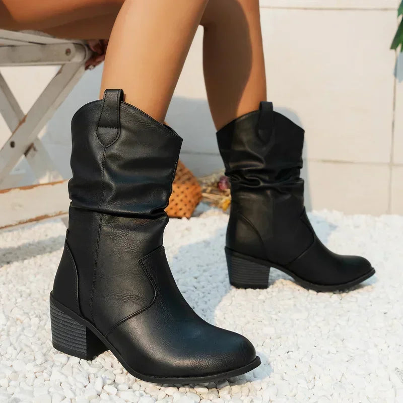 Rugged Brown Cowboy Mid-Calf Boots