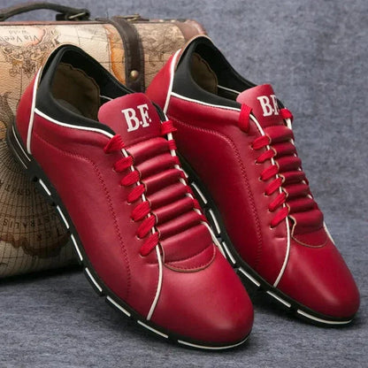 Men's Lace-Up Sneakers Leather Comfortable Black