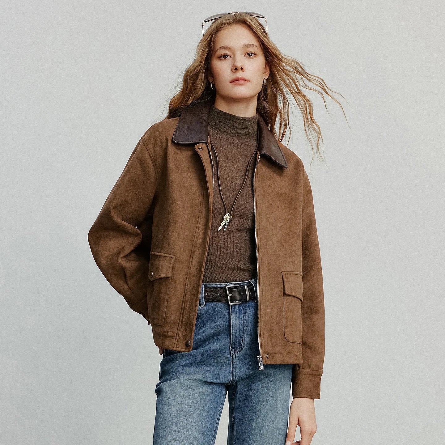Sorrel Suede Jacket With Collar - VibreMode