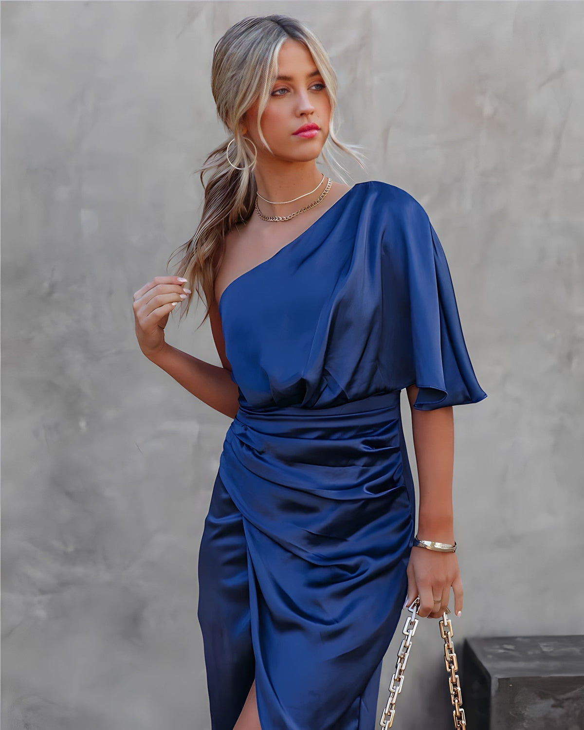 Women's Midi Dress One Shoulder Flutter Sleeve Black
