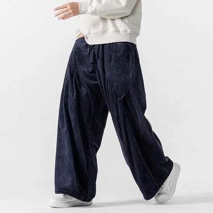 Men's Wide Leg Ribbed Drawstring Pants Comfortable Casual - VibreMode