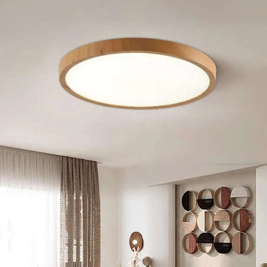 Circular Wooden Ceiling Light Walnut LED Ultrathin Indoor