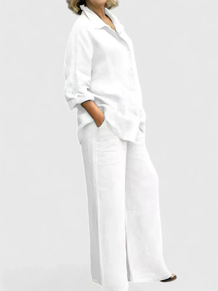Women's Two-Piece Button-Down Shirt Set Wide Leg Pants