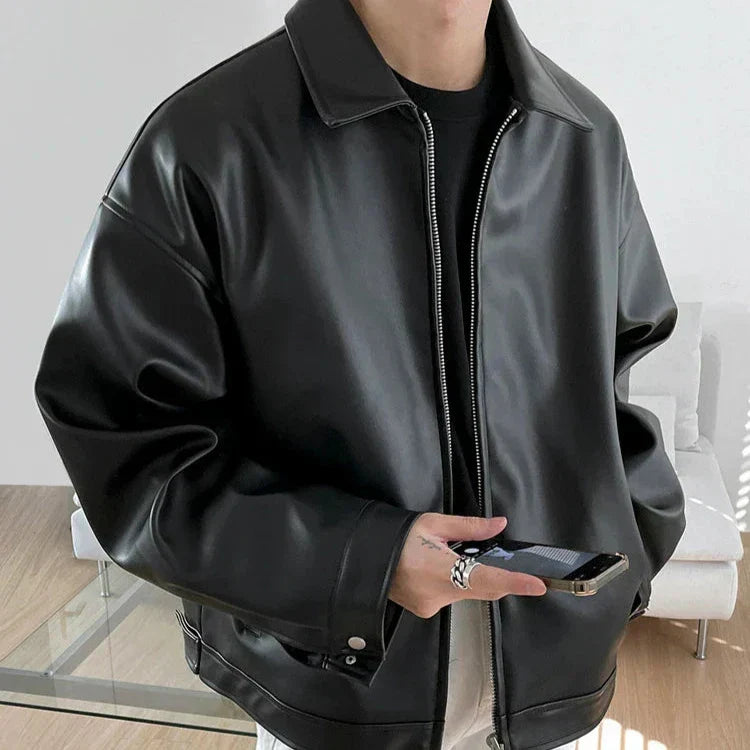 Men's Large Faux Leather Aviator Jacket