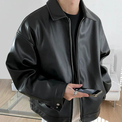 Men's Large Faux Leather Aviator Jacket