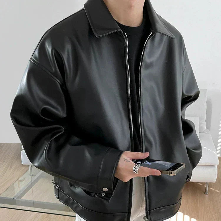 Men's Leather Bomber Jacket Oversized
