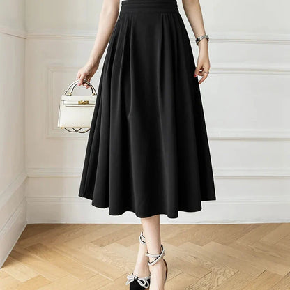 Women's High-Waist Pleated Midi Skirt - VibreMode