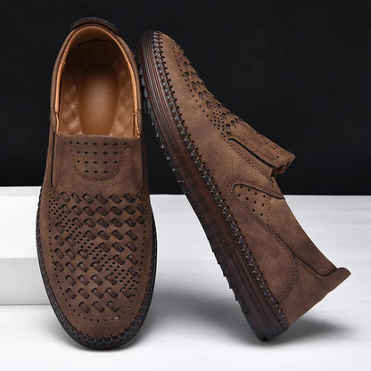Men's Perforated Loafers Textured Leather Upper