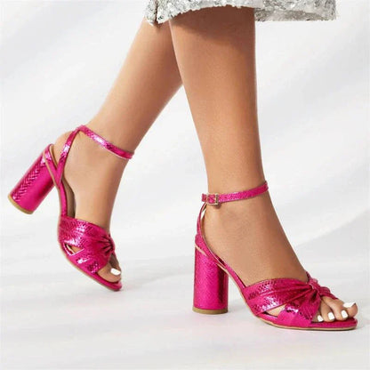 Women's Metallic Block Heel Sandals