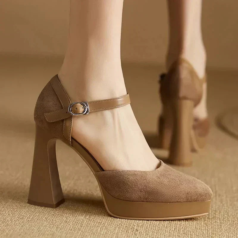 Women's Ankle Strap High Heel Pumps Block Heel - VibreMode