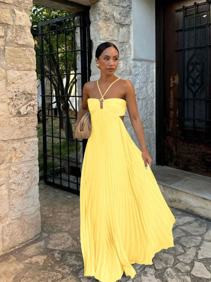 Irene Women's Pleated Maxi Dress Elegant