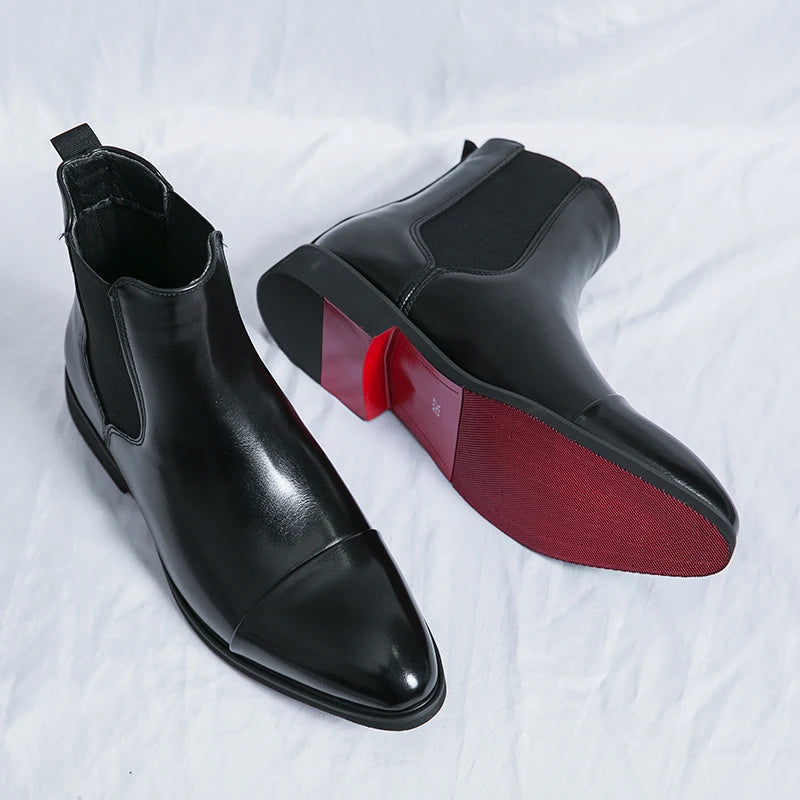 Men's Chelsea Boots Cap Toe Slip-On Leather Black
