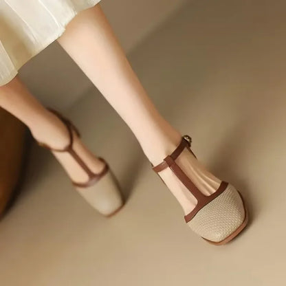 Comfortable Low Heel Women's T-Strap Pumps
