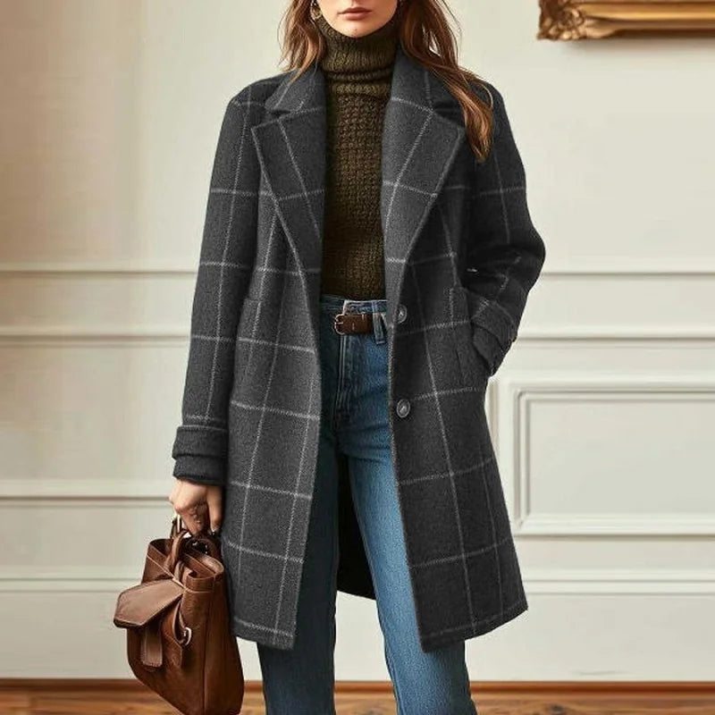 Women's Wool Plaid Coat - VibreMode