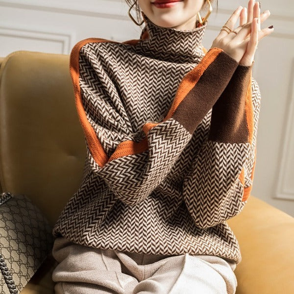 Women's Turtle Neck Printed Sweater